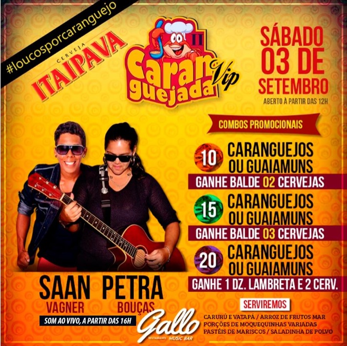 Cartaz   Recanto do Gallo - Rua 2 de julho, 20B - Casa da Lenha, Sábado 3 de Setembro de 2016