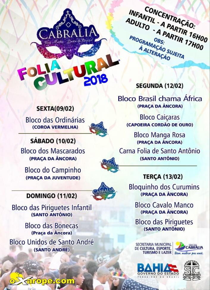 Cartaz   Carnaval Cultural de Sta Cruz Cabrlia - Praa da ncora, Sábado 10 de Fevereiro de 2018