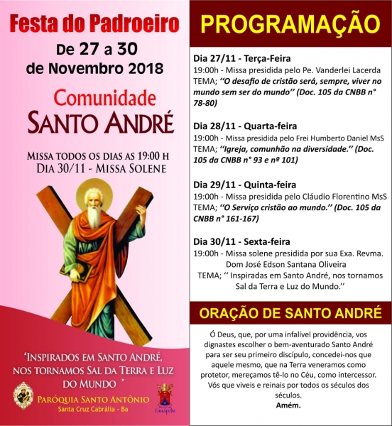 Cartaz   Parquia Santo Antnio, Do dia 27 ao dia 30/11/2018