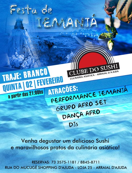 Cartaz   Clube do Sushi - Estrada do Mucug, Shopping d'Ajuda Loja 25, Quinta-feira 2 de Fevereiro de 2012