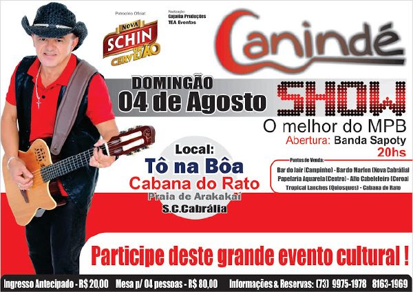 Cartaz   T na Ba Cabana do Rato - Praia de Arakaka, Domingo 4 de Agosto de 2013