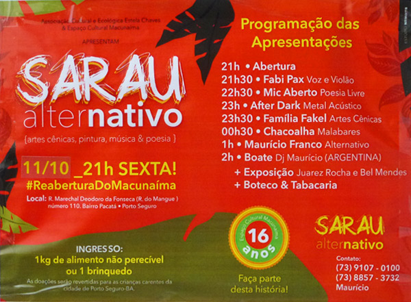 Cartaz   Macunama - Rua Marechal Deodoro da Fonseca, 110 (Rua do Mangue) - Pacat, Sexta-feira 11 de Outubro de 2013