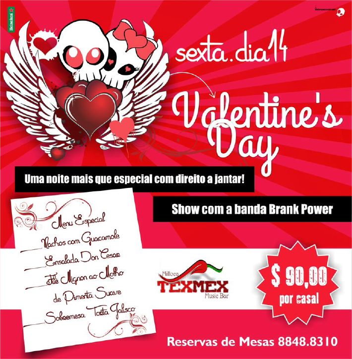Cartaz   Milloca TexMex Music Bar - Rua du Mucug, 250, Sexta-feira 14 de Fevereiro de 2014