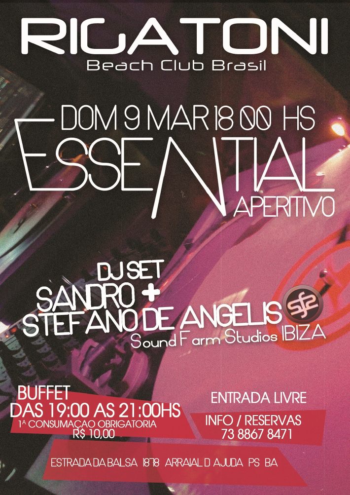 Cartaz   Rigatoni Beach Club Brasil - Estrada da Balsa 1878, praia de Araaipe, Domingo 9 de Março de 2014
