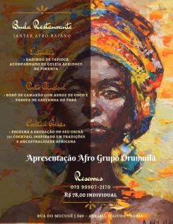 panfleto Jantar Afro Baiano com grupo Afro Orunmil